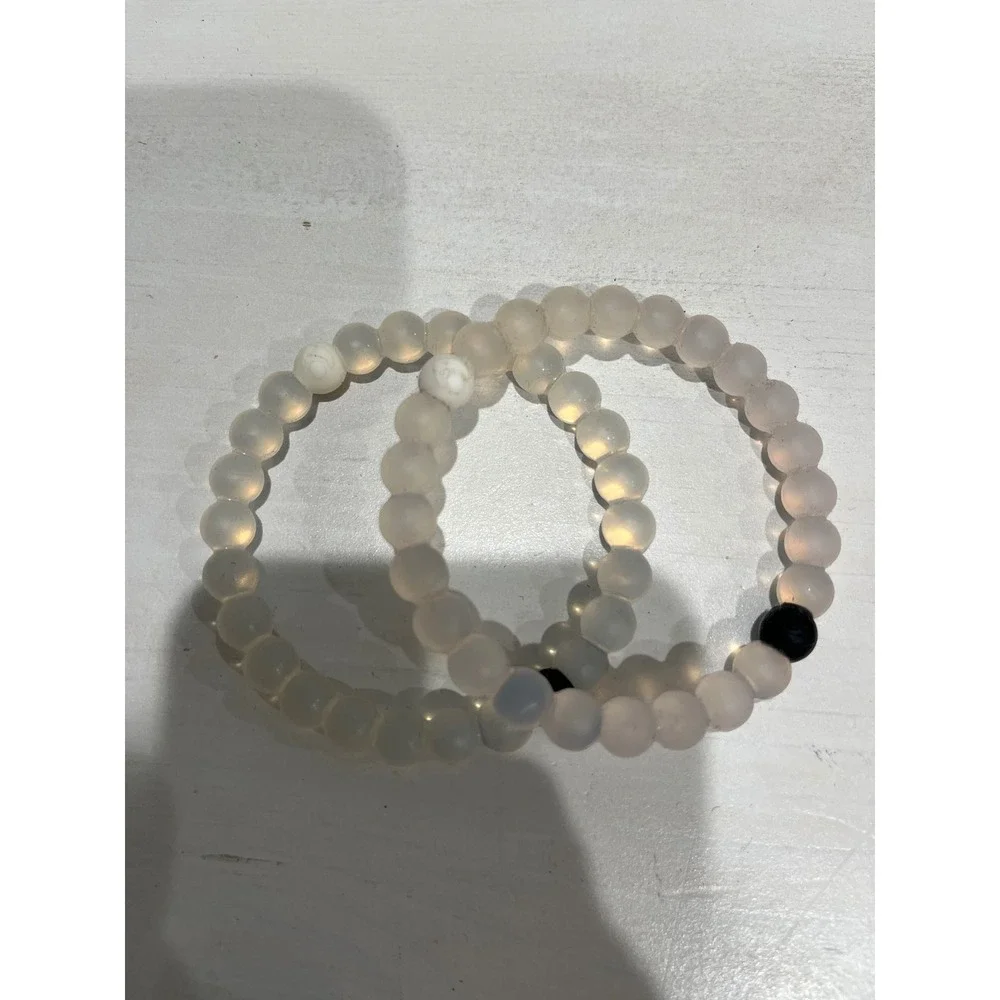 Lokai Classic Bracelet‎ Set of 2 White Bead Silicone 6 inch Small